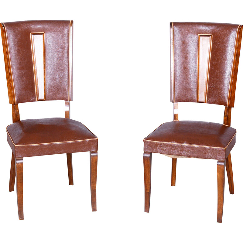 Pair of vintage Art Deco beech chairs by Jules Leleu, France 1920