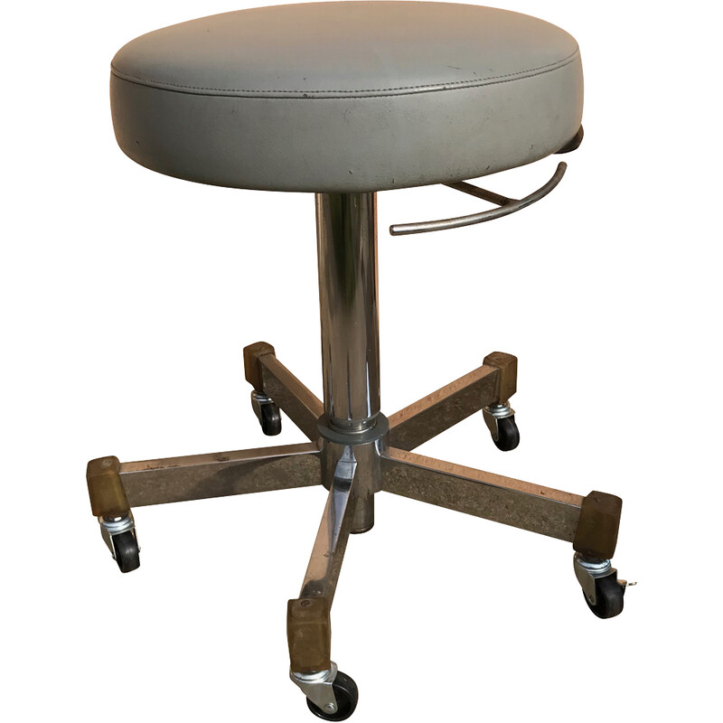 Vintage adjustable stool on casters