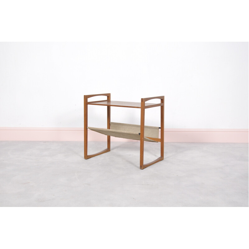 Danish side table with leather magazine rack - 1960s