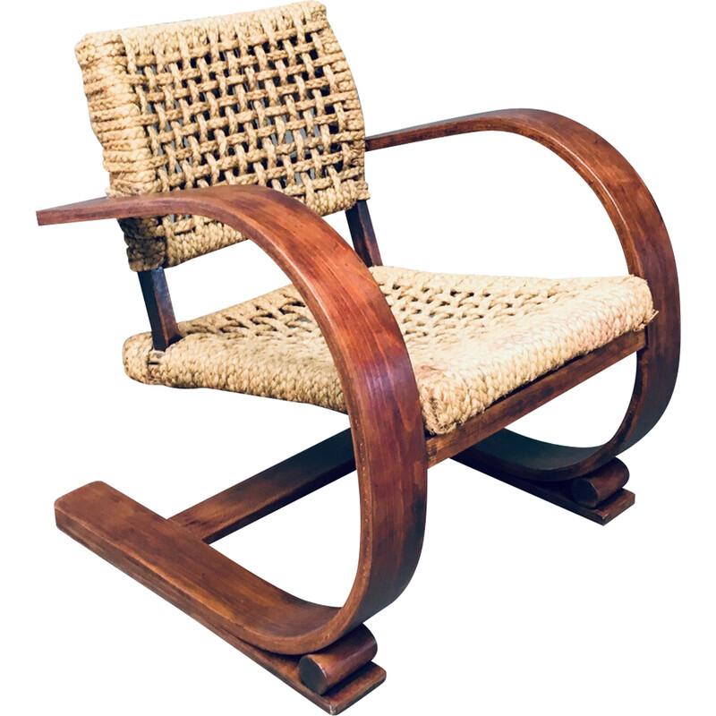 Vintage rope armchair by Audoux Minet and Frida Minet for Vibo Vesoul, France 1930