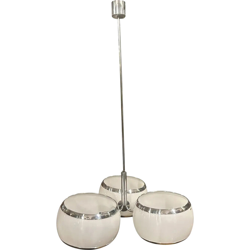 Vintage Space Age chandelier in chrome metal and white plastic for Stilux Milano, 1960