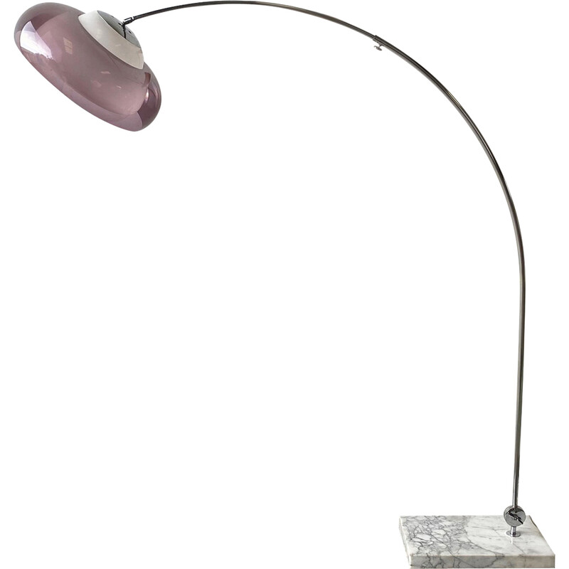 Vintage arched floor lamp in chrome steel and white plexiglass, Italy 1960