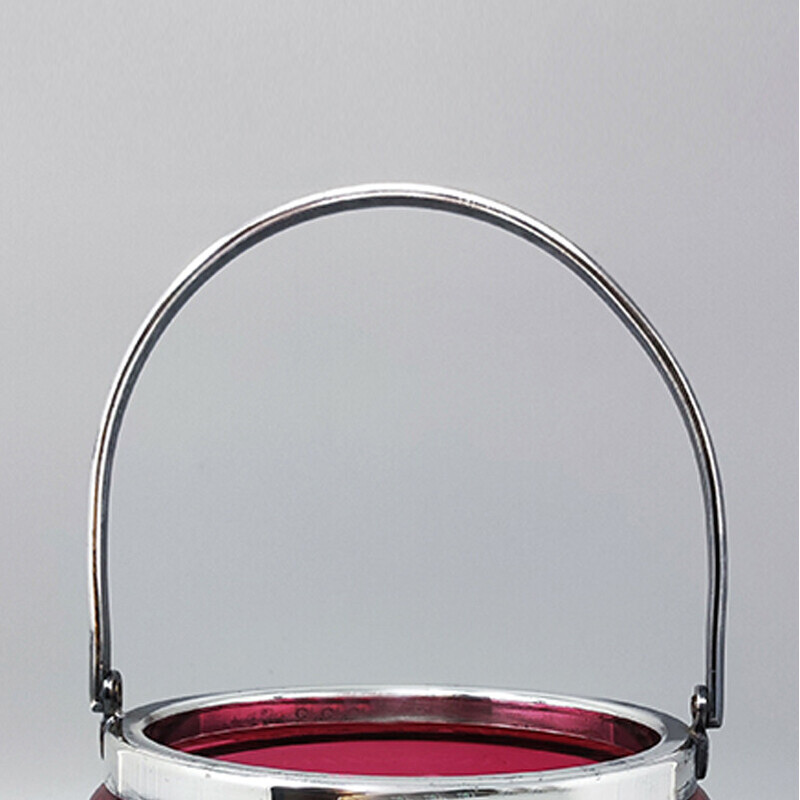 Vintage red bohemian cut crystal glass ice bucket, Italy 1960