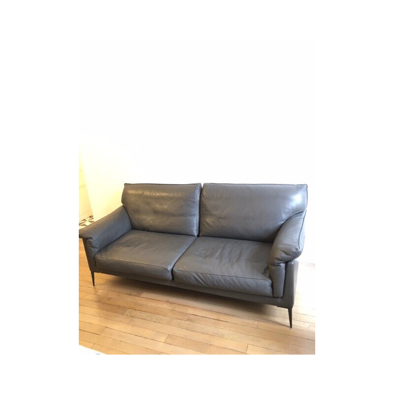 Vintage 2-Sitzer Sofa "Hélium" in grauem Rindsleder und schwarzem Metall für Duvivier, Frankreich