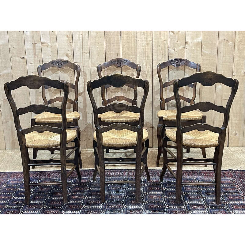 Set di 6 sedie vintage in frassino e paglia, 1950