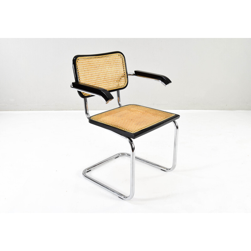 Ensemble de 4 chaises vintage modèle B64 en acier chromé et hêtre par Marcel Breuer, Italie 1970