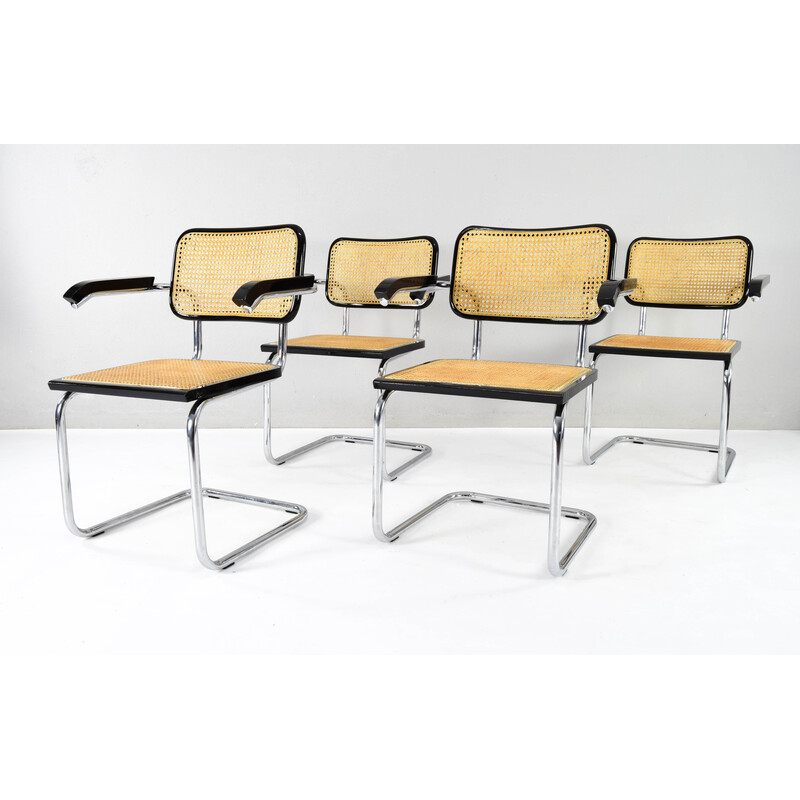 Ensemble de 4 chaises vintage modèle B64 en acier chromé et hêtre par Marcel Breuer, Italie 1970