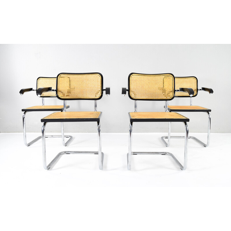 Set of 4 vintage model B64 chairs in chrome steel and beech by Marcel Breuer, Italy 1970