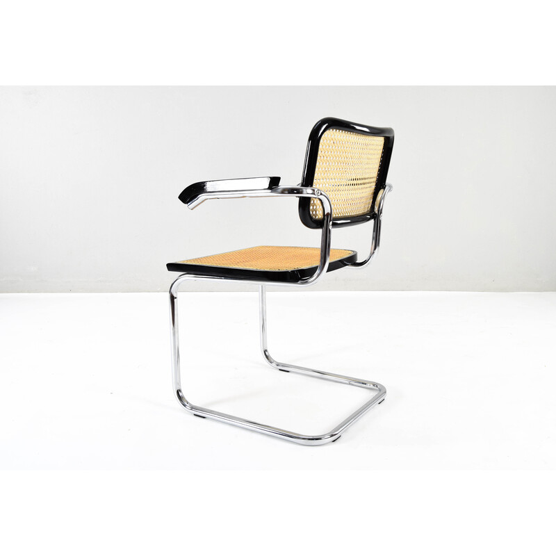 Ensemble de 4 chaises vintage modèle B64 en acier chromé et hêtre par Marcel Breuer, Italie 1970