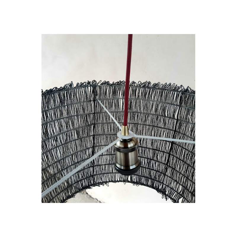 Vintage Bohemian pendant lamp covered with satin anthracite beads, 1970