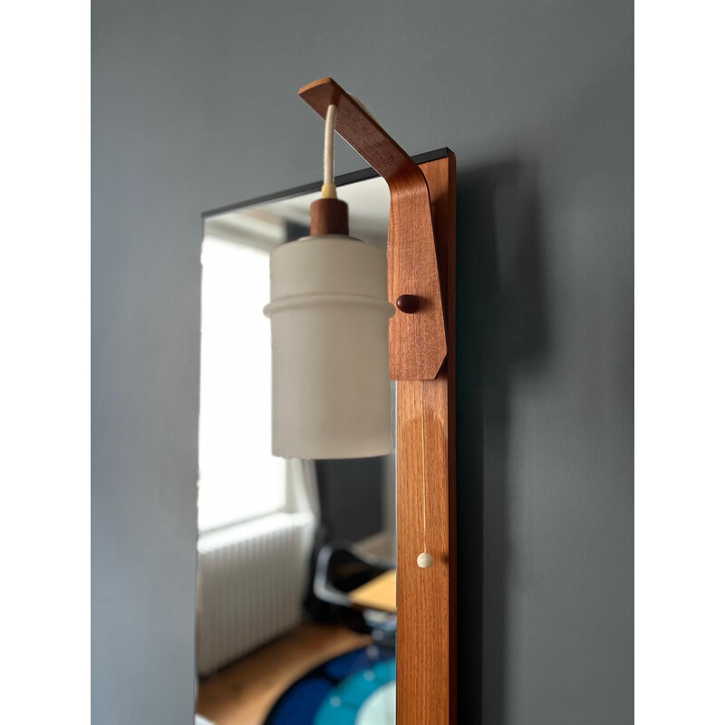 Vintage teak and opaline glass mirror for Munchner Zierspiegel, 1960