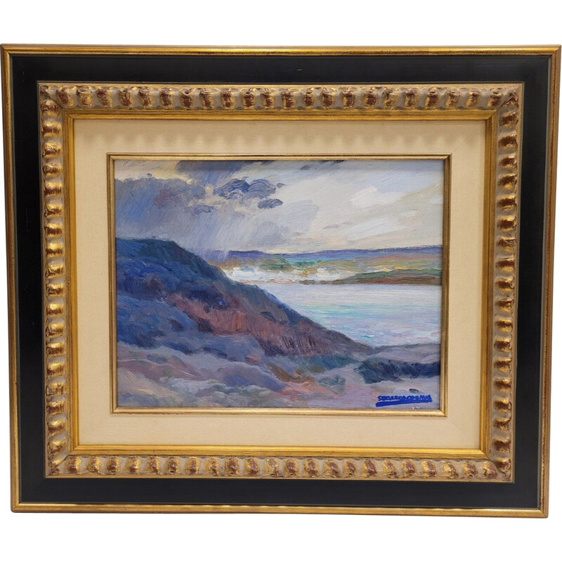 Vintage painting "Portrait Calm Coastal Landscape" by Damián Segarra Codina, 1936