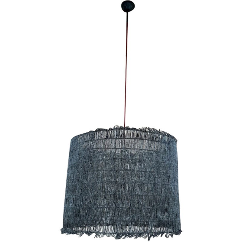 Vintage Bohemian pendant lamp covered with satin anthracite beads, 1970