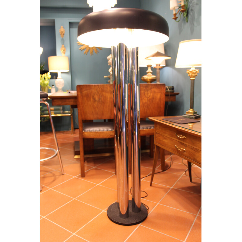 Vintage floor lamp in chrome metal and cast iron for Radice, Italy 1970