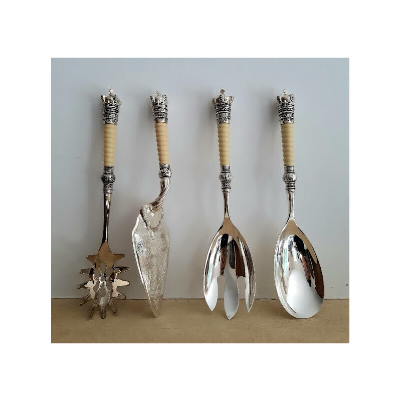 Set of 4 vintage silver metal serving cutlery