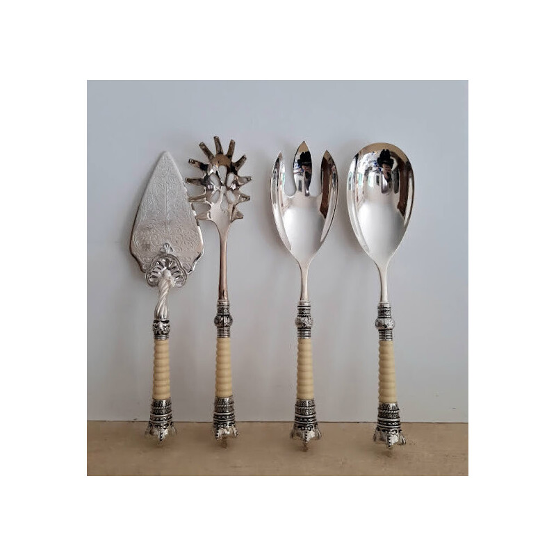 Set of 4 vintage silver metal serving cutlery