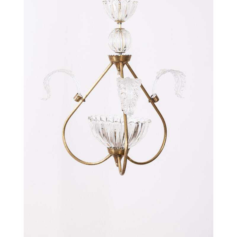 Vintage chandelier in gilded brass and Murano glass, Italy 1950
