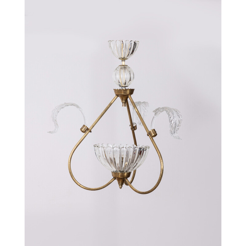 Vintage chandelier in gilded brass and Murano glass, Italy 1950