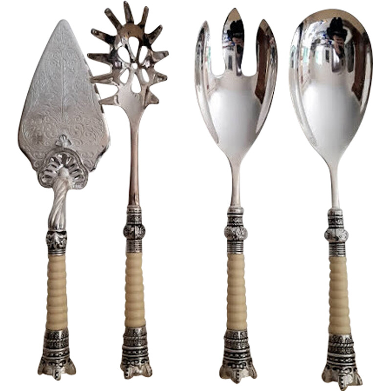 Set of 4 vintage silver metal serving cutlery