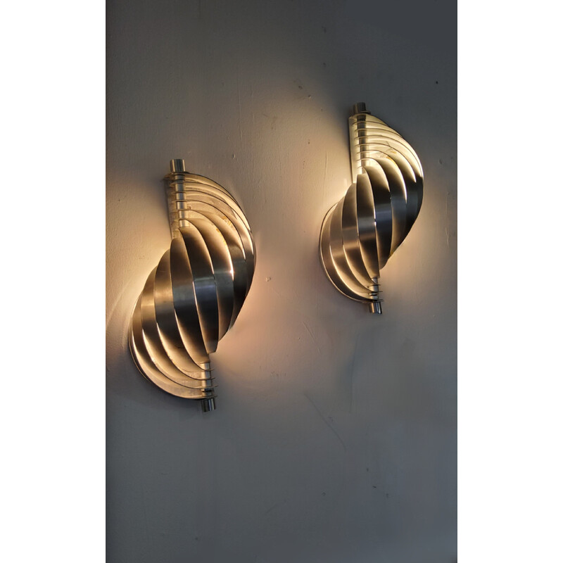 Pair of vintage spiral wall lamp in aluminum blades, 1970