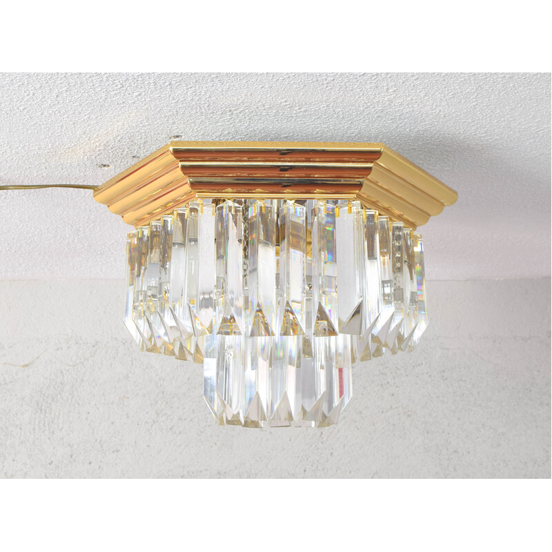 Vintage Triedri recessed ceiling lamp in Murano glass and brass from Venini, Italy