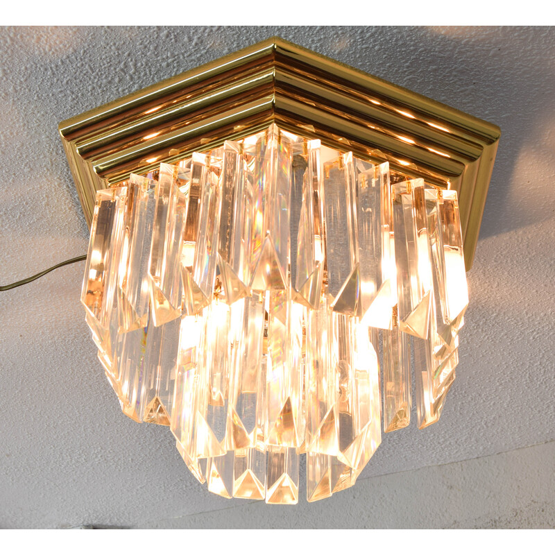 Vintage Triedri recessed ceiling lamp in Murano glass and brass from Venini, Italy