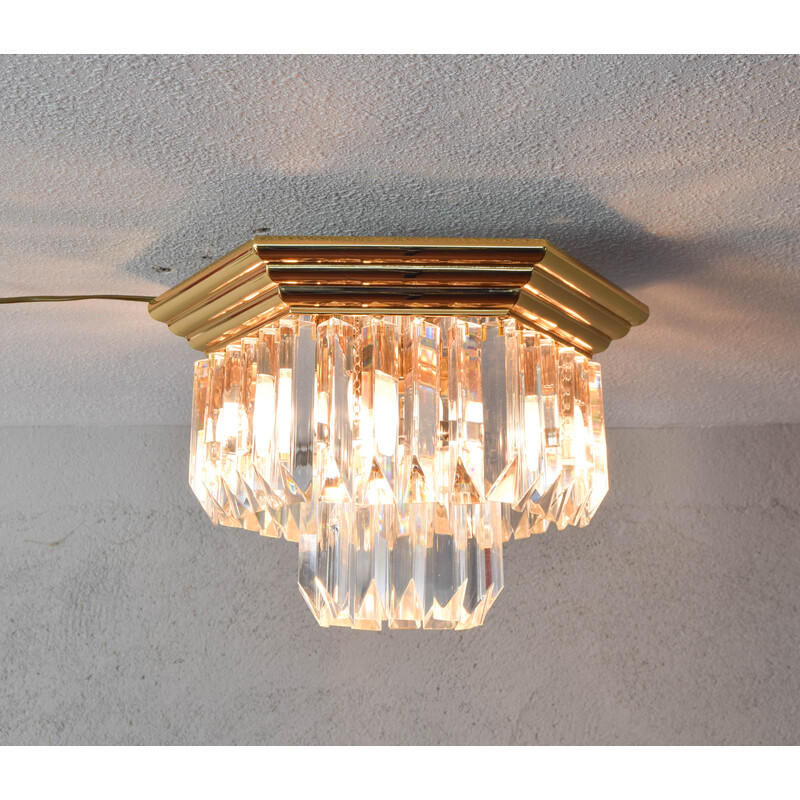 Vintage Triedri recessed ceiling lamp in Murano glass and brass from Venini, Italy