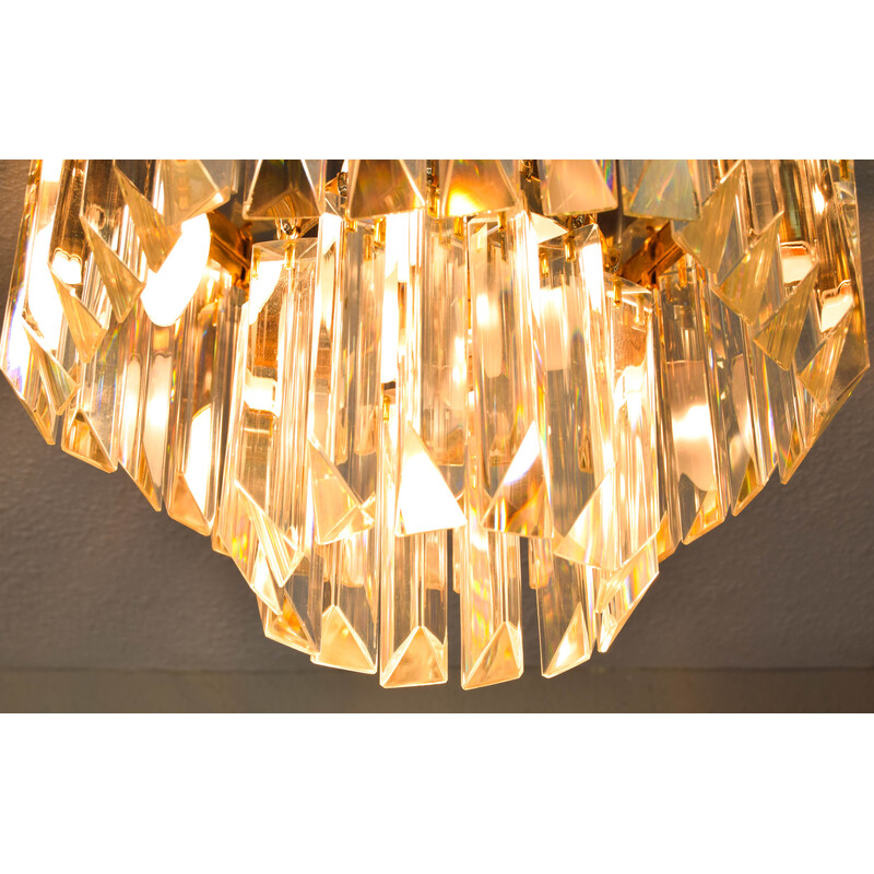 Vintage Triedri hexagonal ceiling lamp in Murano glass and brass by Venini, Italy