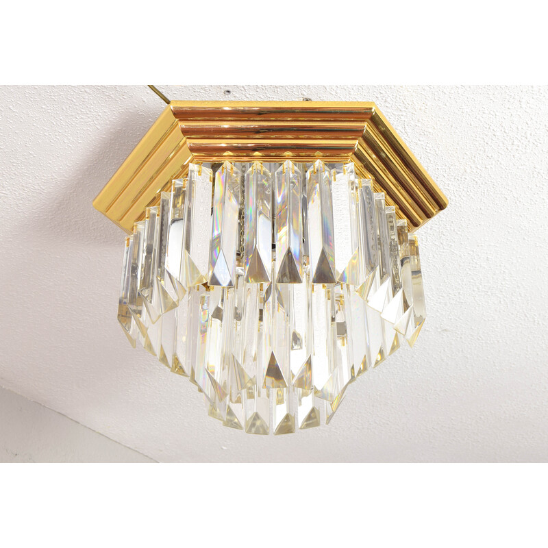 Vintage Triedri hexagonal ceiling lamp in Murano glass and brass by Venini, Italy