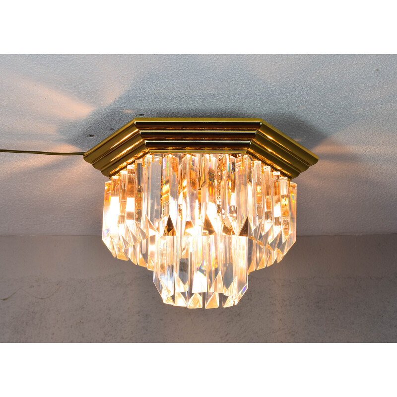 Vintage Triedri hexagonal ceiling lamp in Murano glass and brass by Venini, Italy