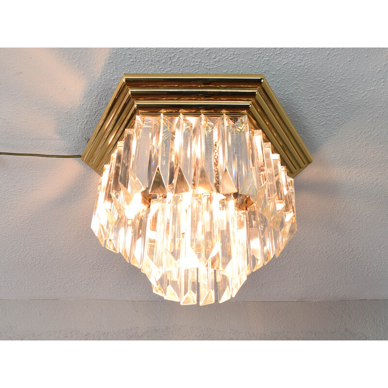 Vintage Triedri hexagonal ceiling lamp in Murano glass and brass by Venini, Italy