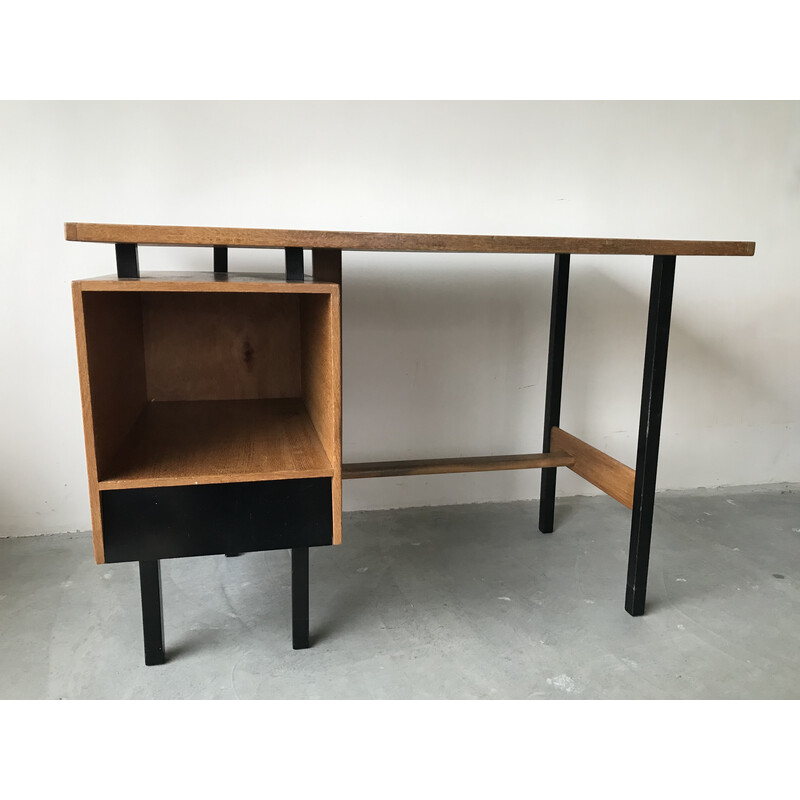 Vintage oak desk with locker and drawer, 1950