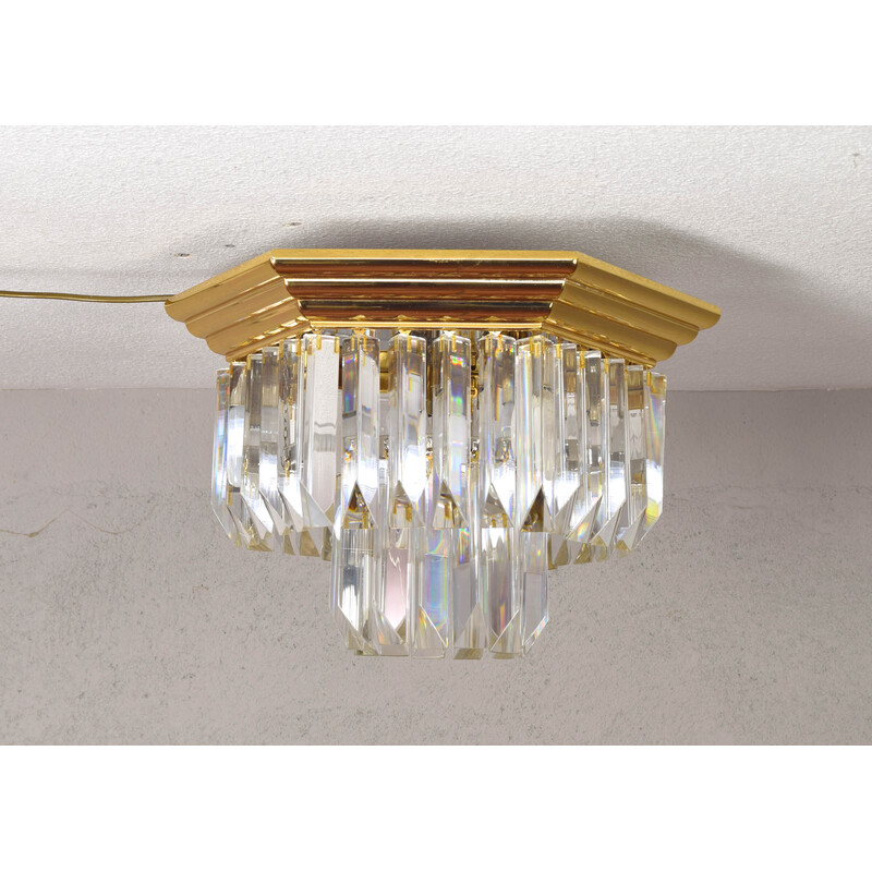 Vintage Triedri hexagonal ceiling lamp in Murano glass and brass by Venini, Italy