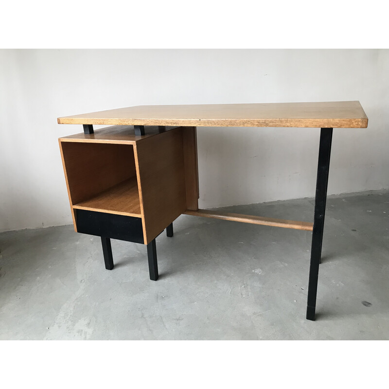 Vintage oak desk with locker and drawer, 1950