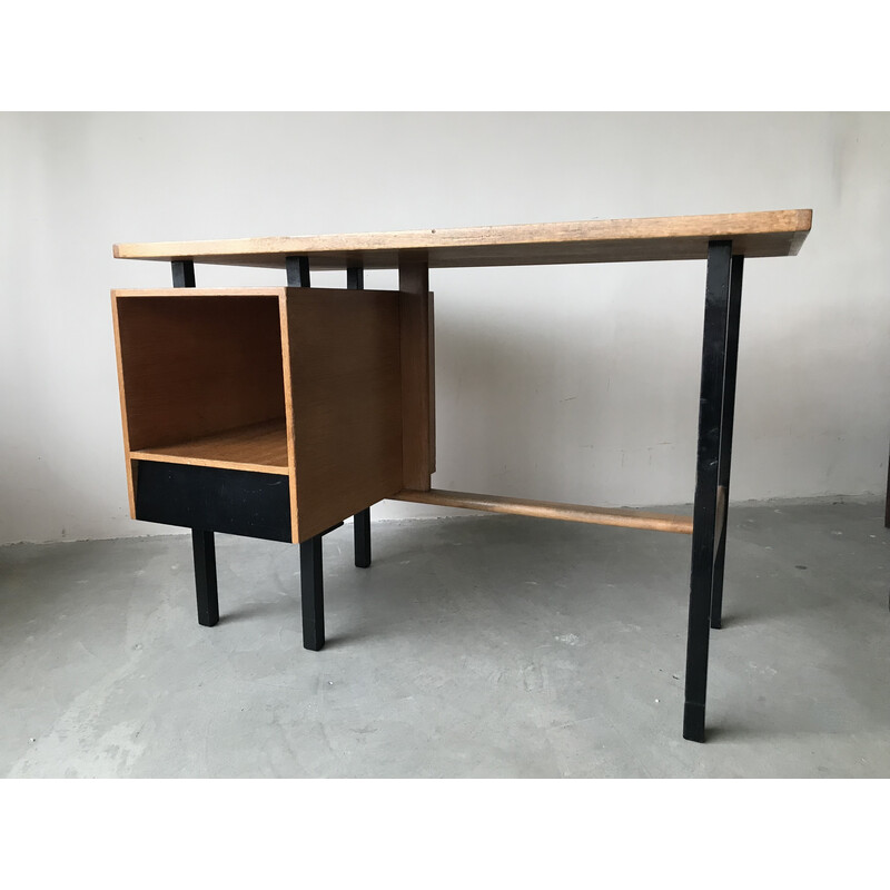 Vintage oak desk with locker and drawer, 1950