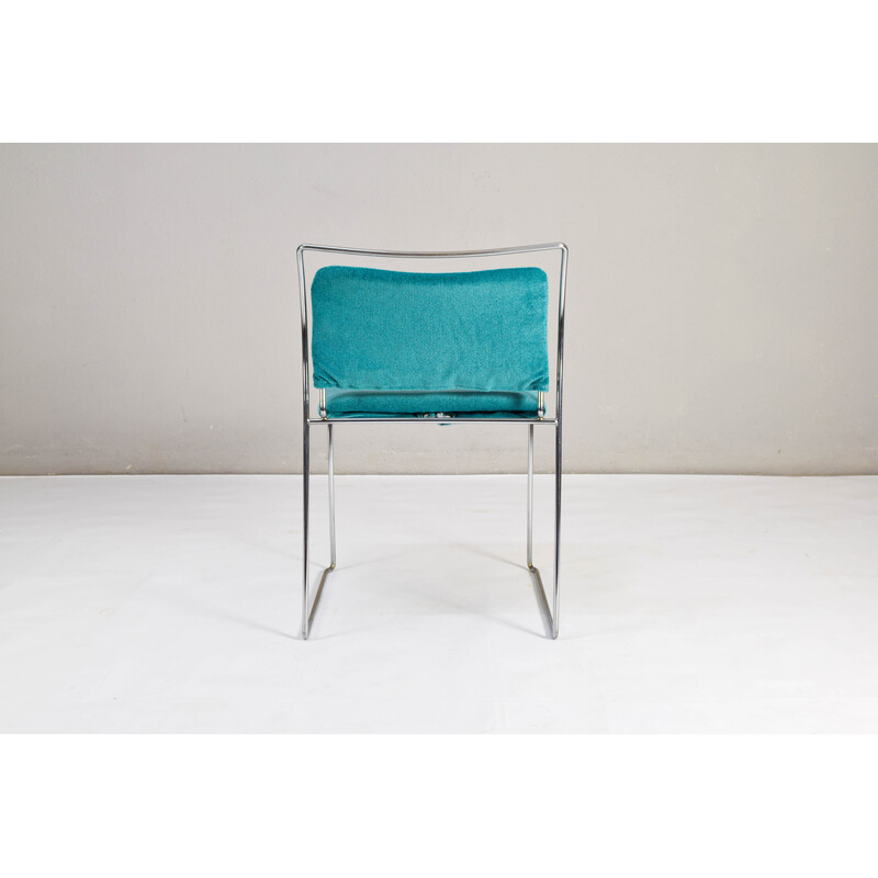 Conjunto de 6 cadeiras Tulu vintage em tubo de aço e veludo verde de Kazuhide Takahama para Myc Gavina, Espanha