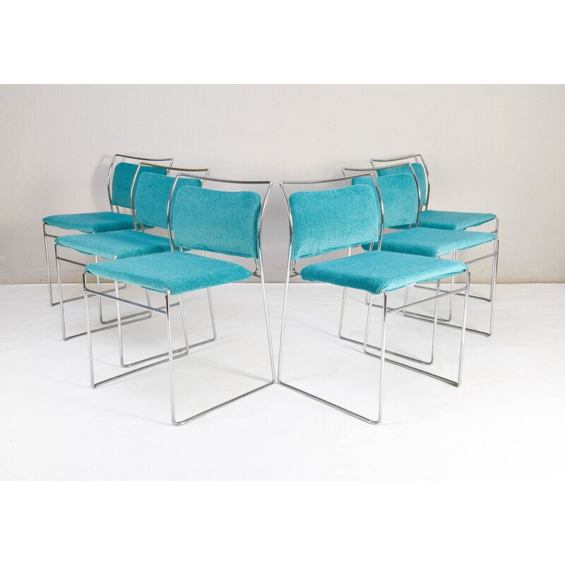 Set of 6 vintage Tulu chairs in steel tube and green velvet by Kazuhide Takahama for Myc Gavina, Spain