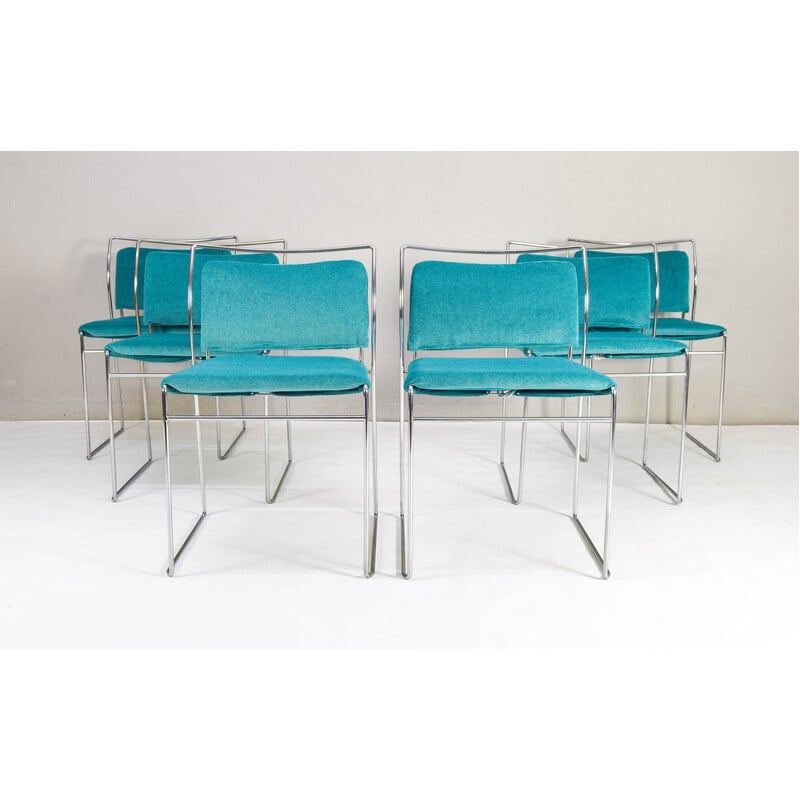 6 Tulu-Stühle aus Stahlrohr und grünem Samt von Kazuhide Takahama für Myc Gavina, Spanien