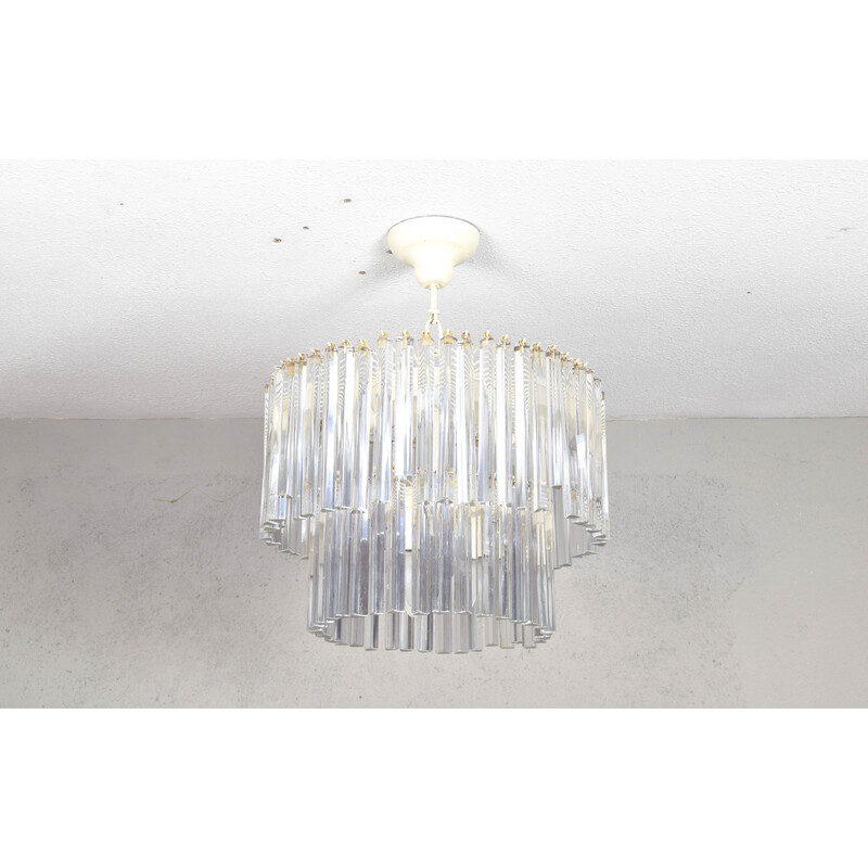 Vintage Triedri chandelier in Murano glass and steel, Italy 1960