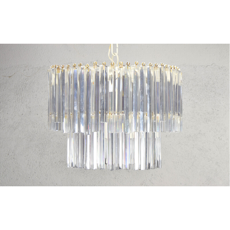 Vintage Triedri chandelier in Murano glass and steel, Italy 1960