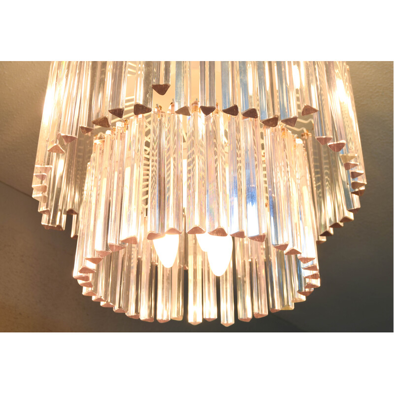 Vintage Triedri chandelier in Murano glass and steel, Italy 1960