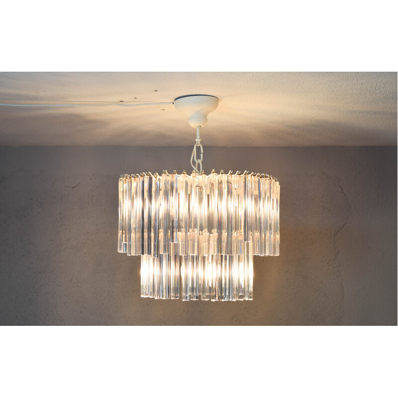 Vintage Triedri chandelier in Murano glass and steel, Italy 1960