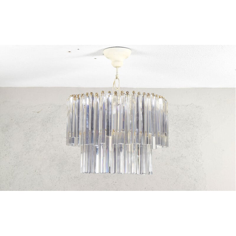 Vintage Triedri chandelier in Murano glass and steel, Italy 1960