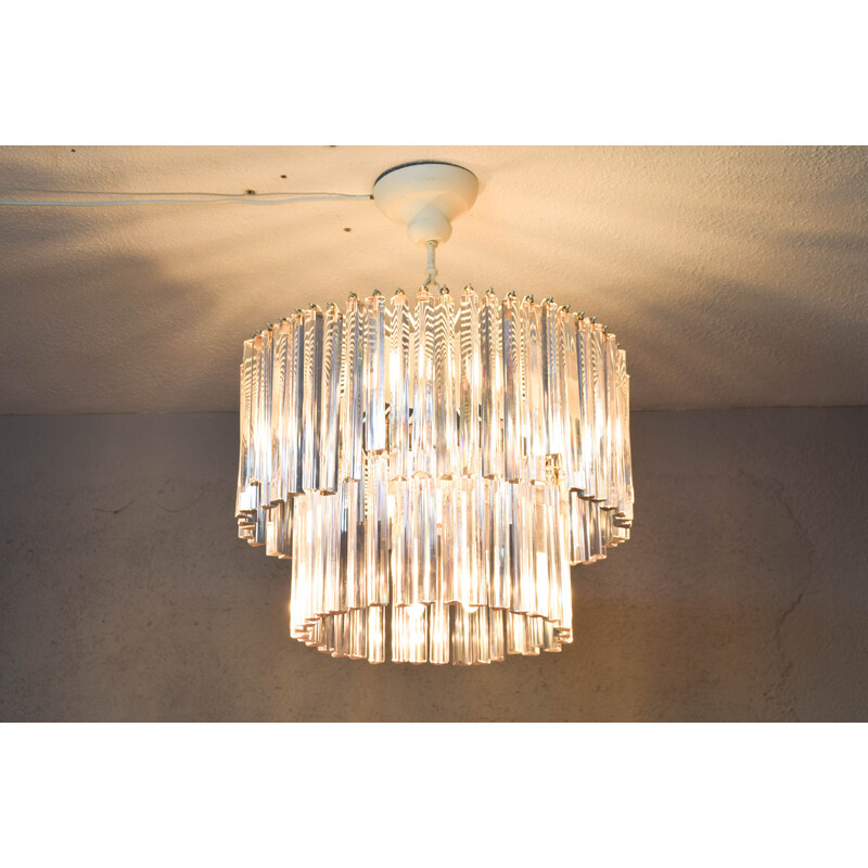 Vintage Triedri chandelier in Murano glass and steel, Italy 1960