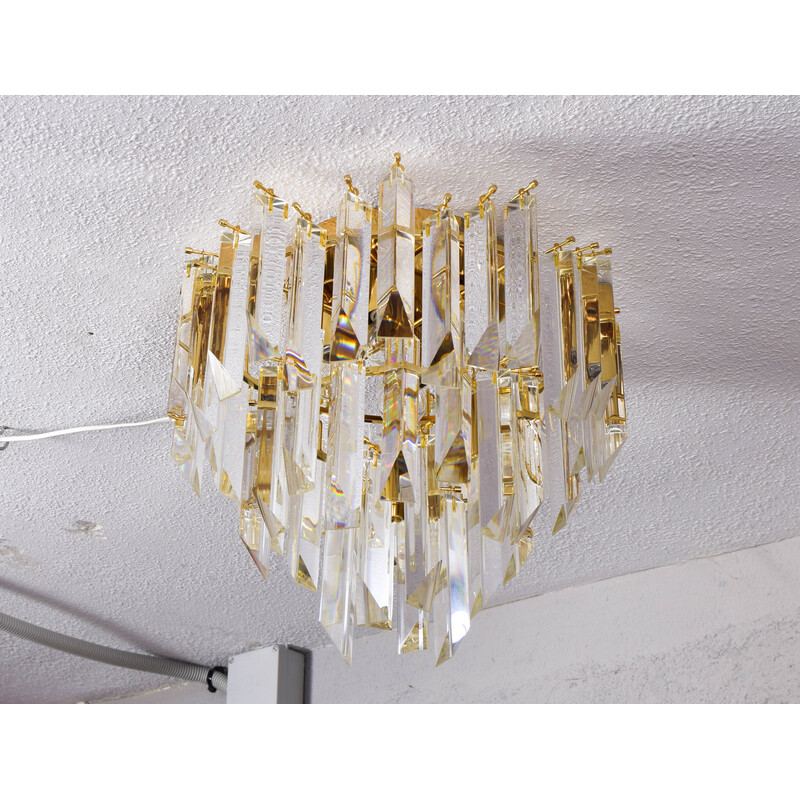 Vintage Triedri chandelier in steel and Murano glass, Italy