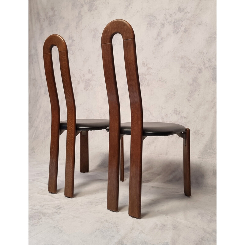 Pair of vintage chairs in solid oak and black faux leather by Bruno Rey for Stuhl Aus Stein Am Rhein, Switzerland
