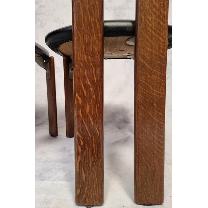 Pair of vintage chairs in solid oak and black faux leather by Bruno Rey for Stuhl Aus Stein Am Rhein, Switzerland