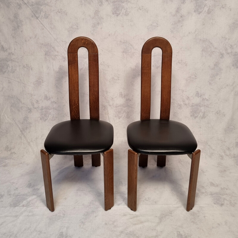 Pair of vintage chairs in solid oak and black faux leather by Bruno Rey for Stuhl Aus Stein Am Rhein, Switzerland