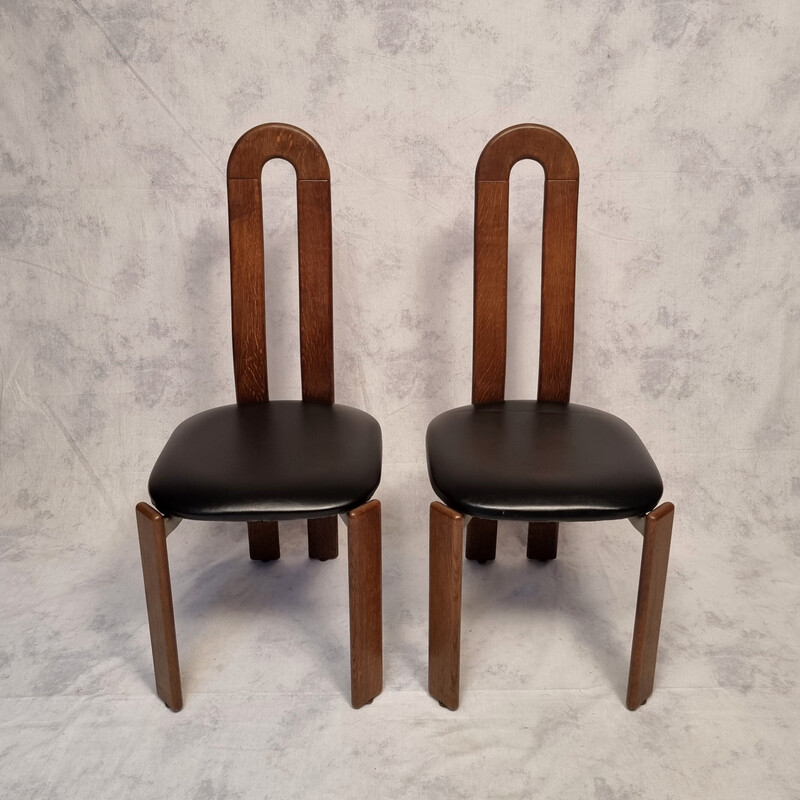Paire de chaises vintage en chêne massif et simili cuir noir par Bruno Rey pour Stuhl Aus Stein Am Rhein, Suisse