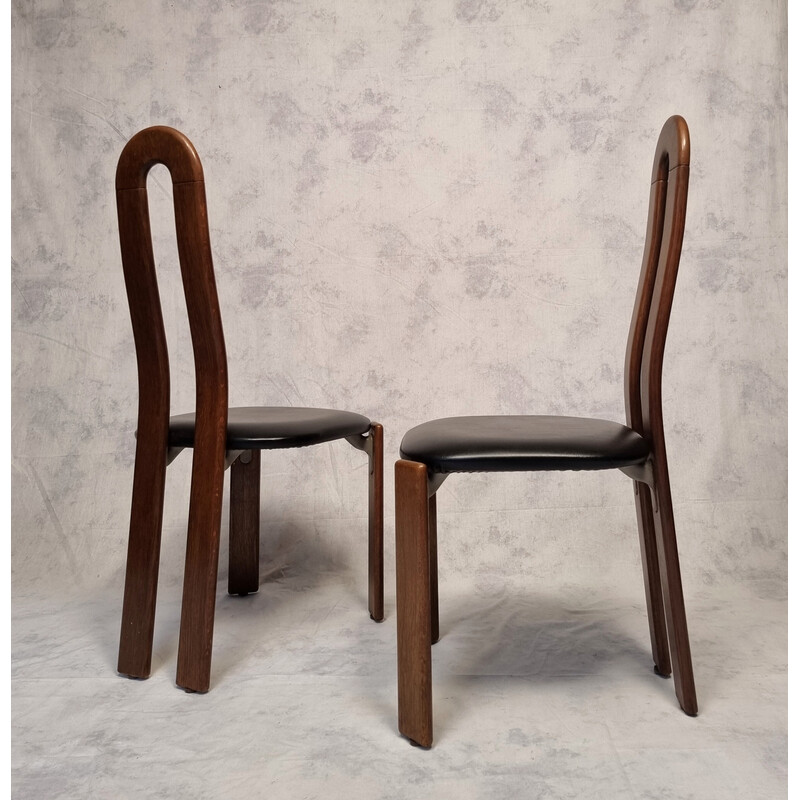 Pair of vintage chairs in solid oak and black faux leather by Bruno Rey for Stuhl Aus Stein Am Rhein, Switzerland